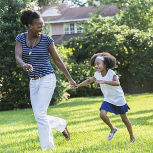 Mom and daughter running