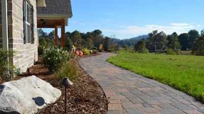 Paved walkway to grassy field Photo